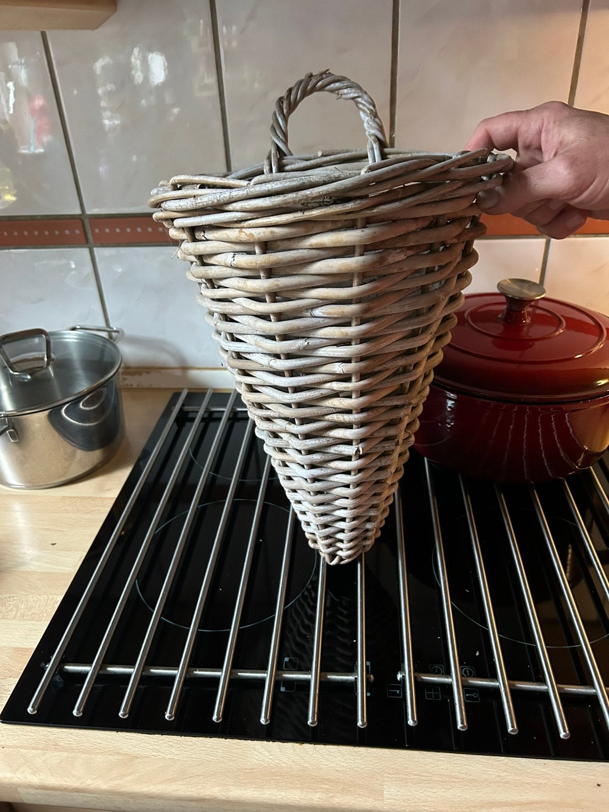 5 rieten bloempotten hangers, Huis en Inrichting, Ophalen of Verzenden, Zo goed als nieuw, Rechthoekig, Riet