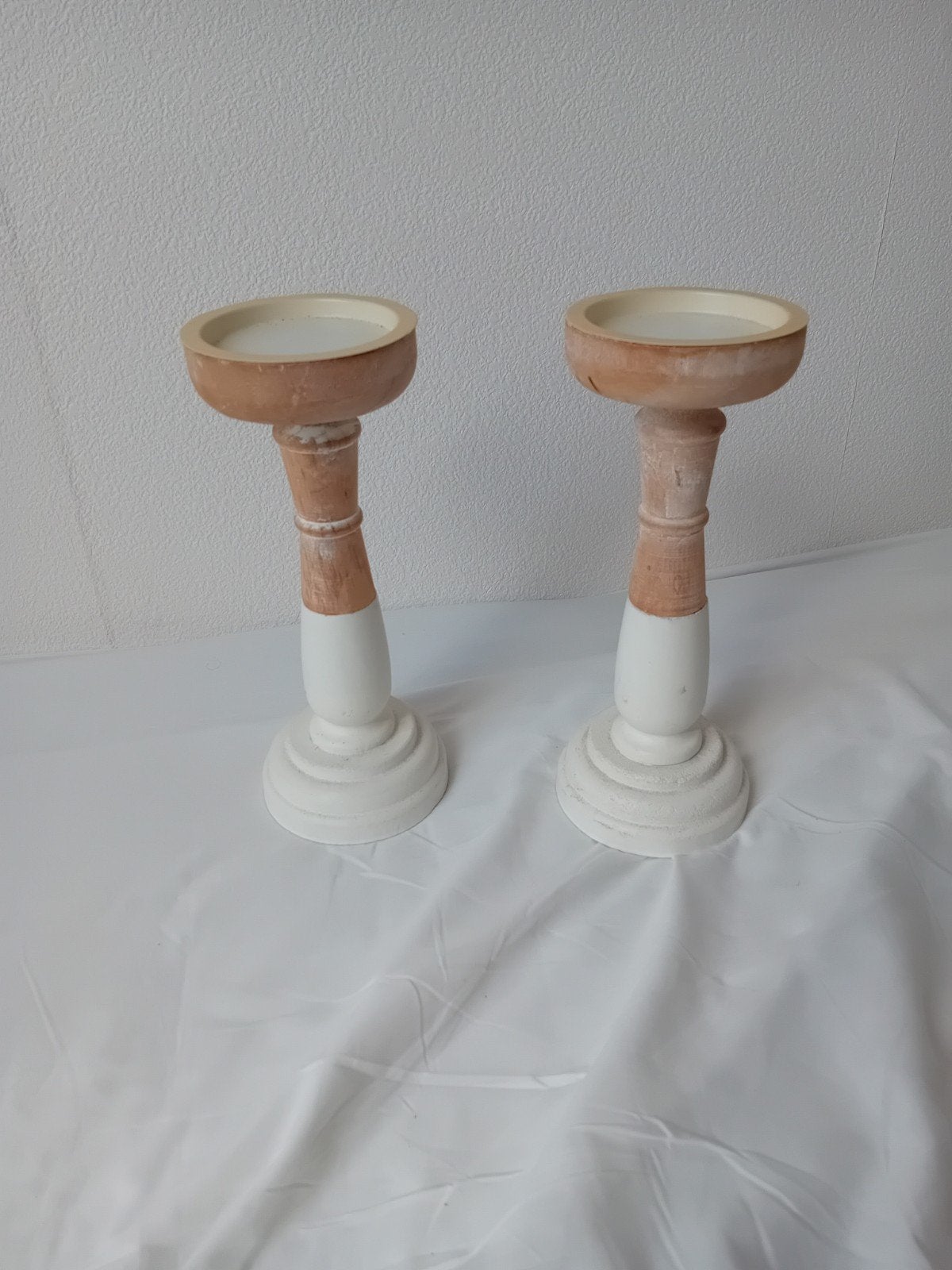 2 Houten Kandelaars, Gebruikt, Ophalen of Verzenden, Kandelaar, 25 cm