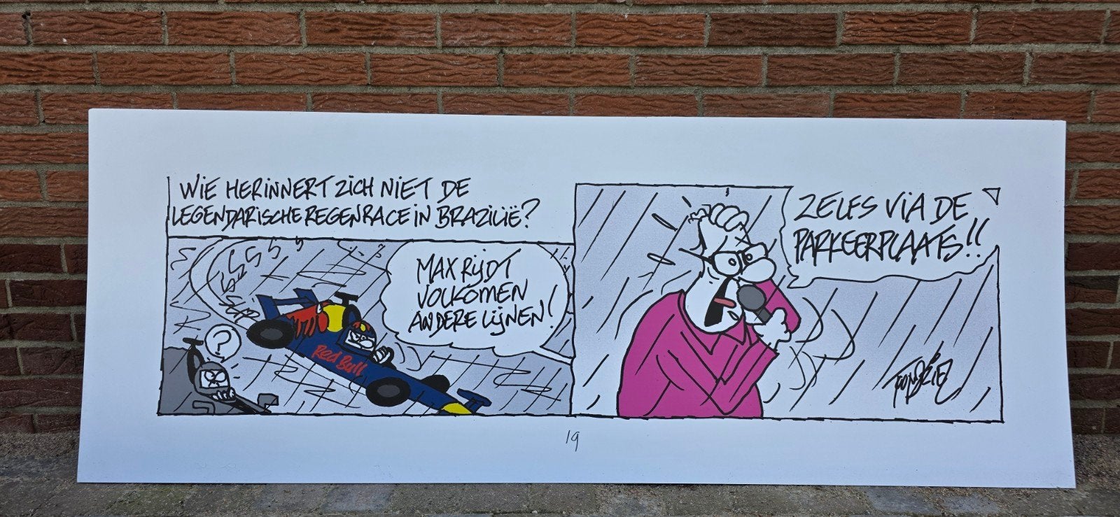 Max Verstappen Regenrace Brazilië Cartoon Print, Ophalen of Verzenden, Formule 1