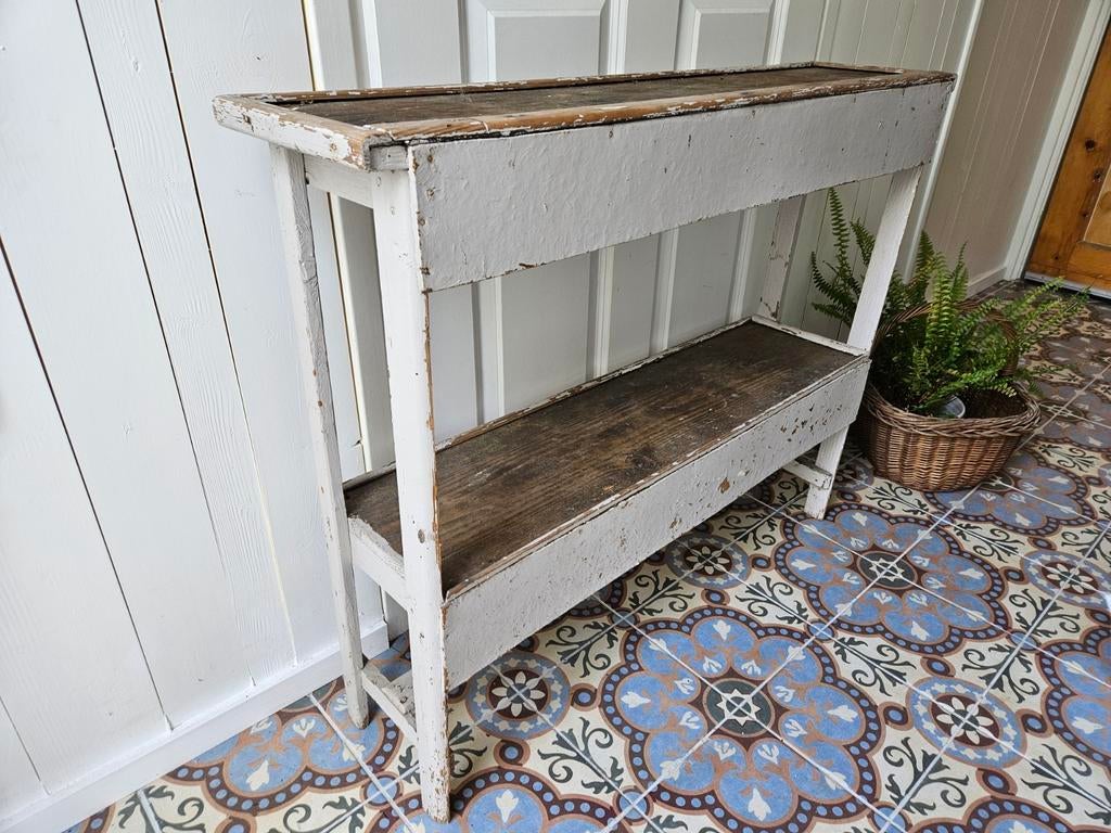 Antiek shabby patina sidetable/ wandrek/ opzetkastje, Huis en Inrichting, Tafels | Sidetables, 25 tot 50 cm, 100 tot 150 cm, Rechthoekig