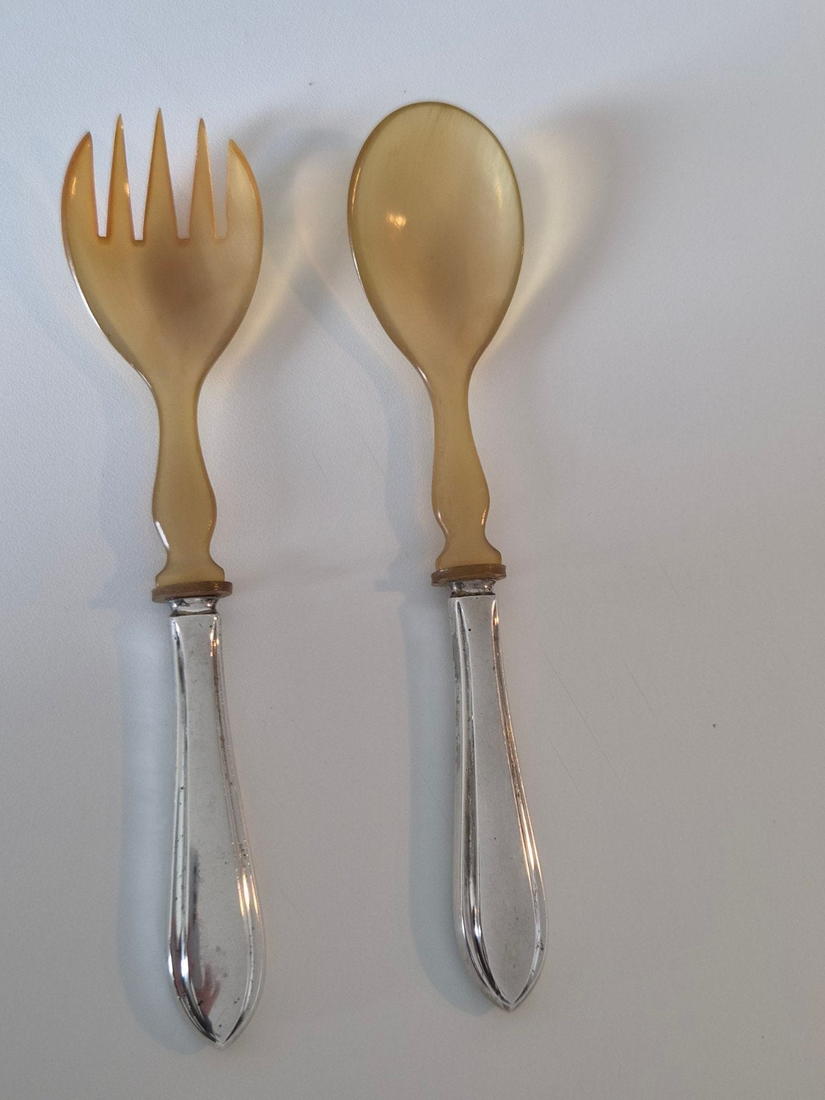 Saladebestek. solid zilver, hoorn. Nederland 1950., Ophalen of Verzenden