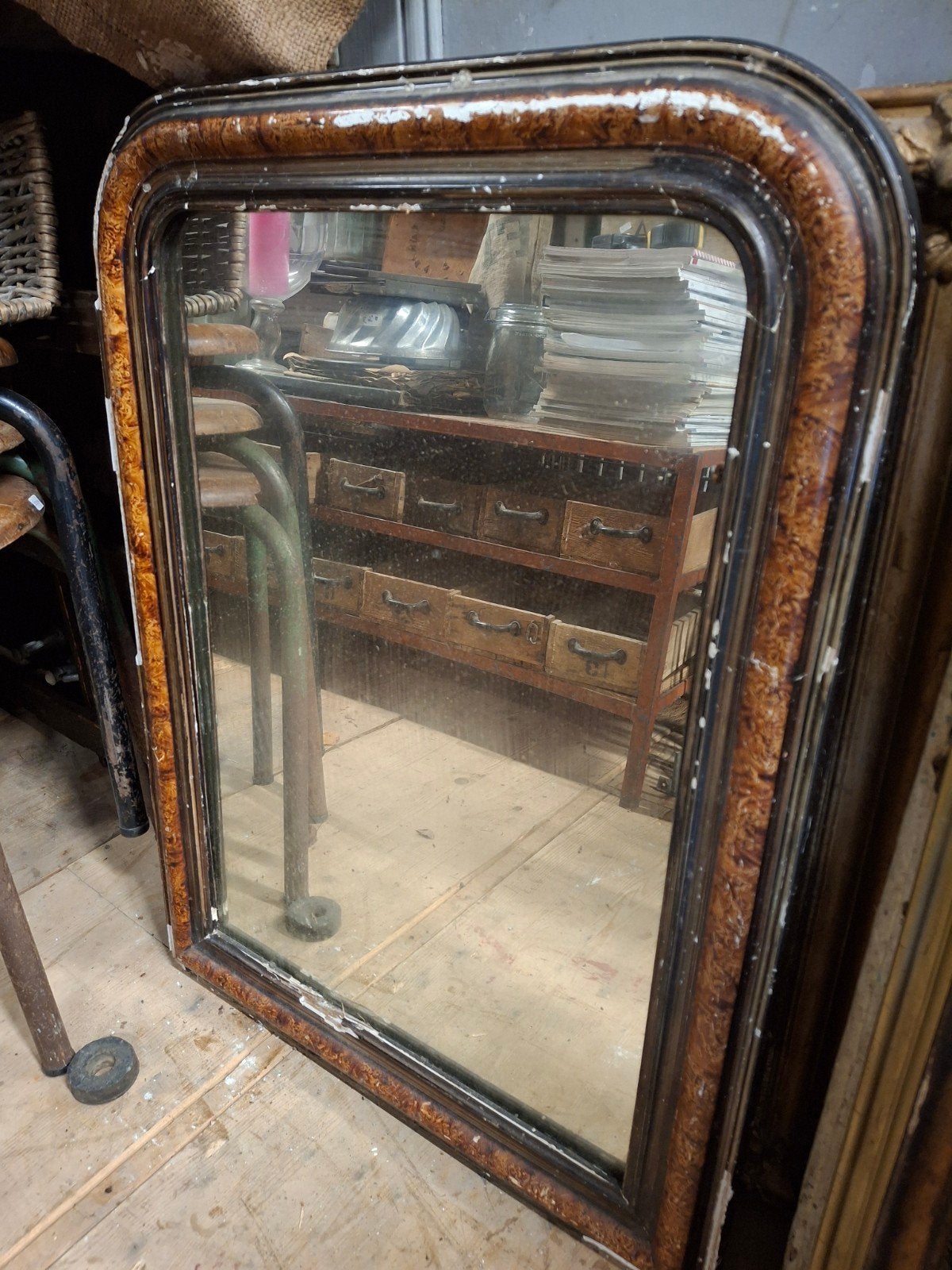 Oude spiegel brocante kapspiegel, Antiek en Kunst, Ophalen of Verzenden, Rechthoekig