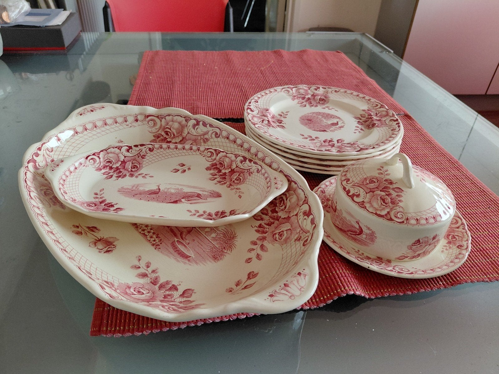 Vintage aardewerk serviesgoed - Peacock decor, Antiek en Kunst, Ophalen of Verzenden