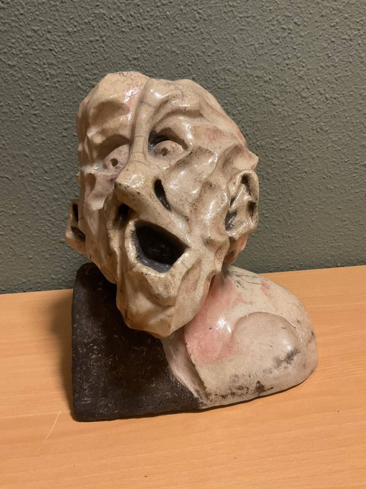 Gekwelde kop Raku keramiek sculptuur, Ophalen of Verzenden