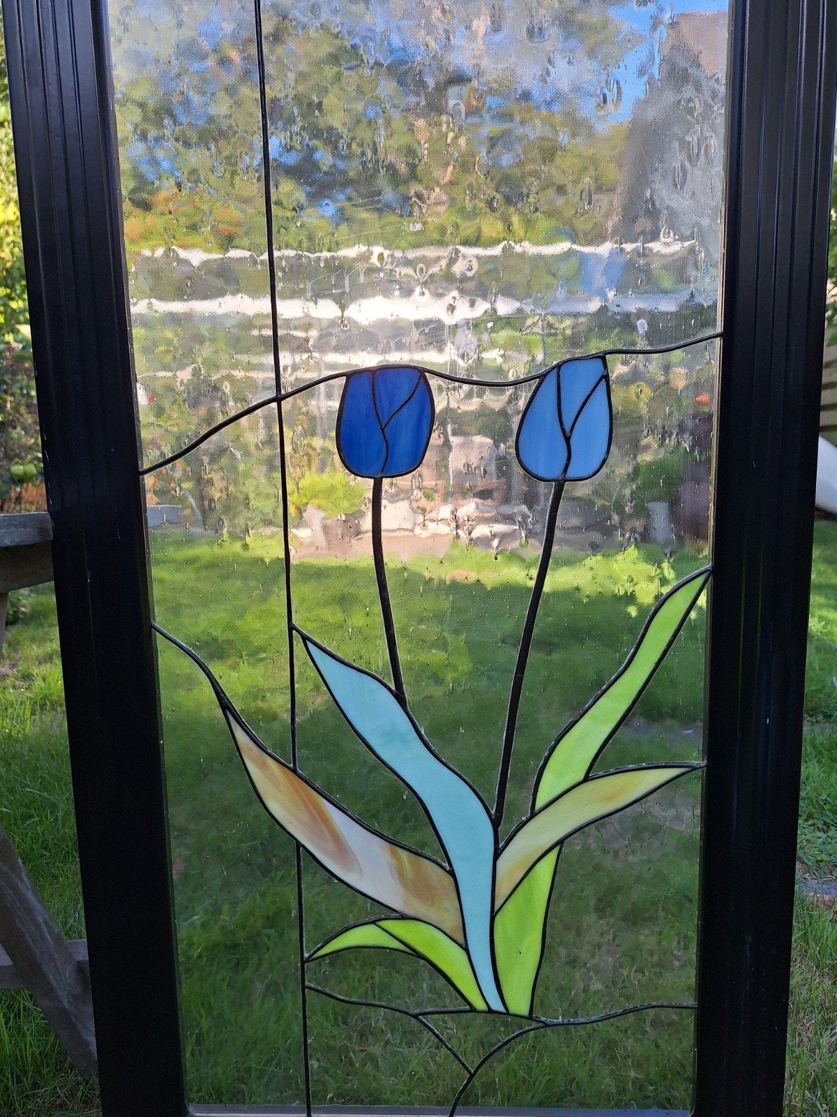 Glas in lood paneel met tulpen 116x49.5 cm, Ophalen