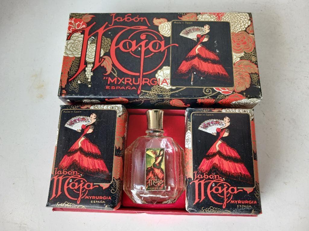 VINTAGE geschenkverpakking Myrurgia Maja eau de toilette en, Verzamelen, Verzenden, Nieuw, Parfumfles, Gevuld