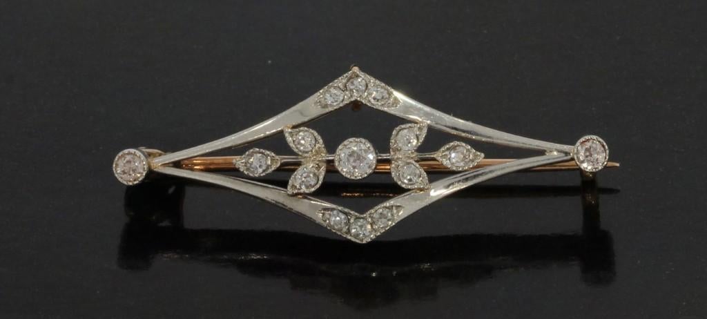 Belle Epoque antieke diamanten 14k gouden broche fraai dames, Sieraden, Tassen en Uiterlijk, Antieke sieraden, Verzenden, Goud