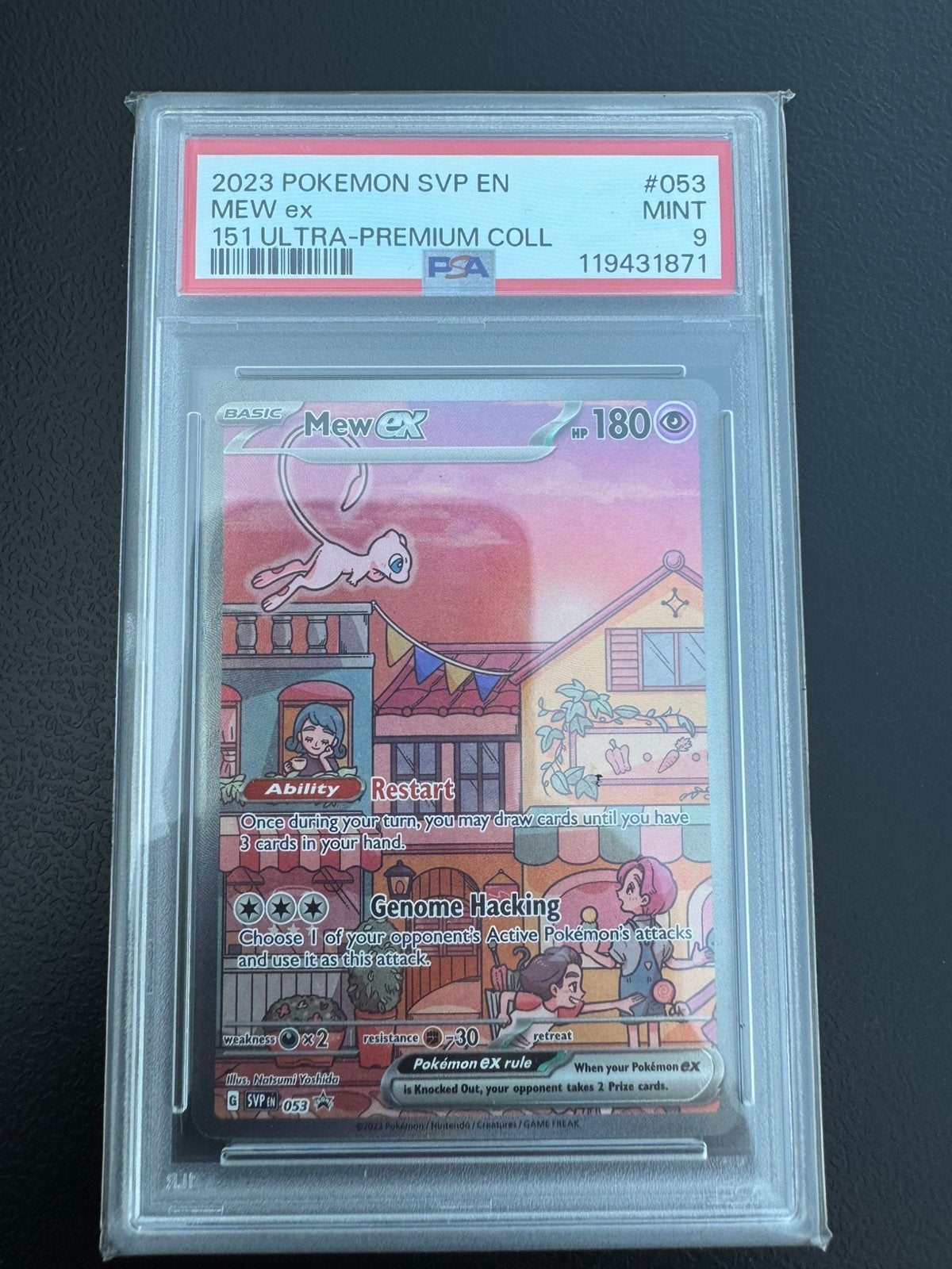 Pokemon Mew EX SVP #053 PSA 9 (151 UPC PROMO), Ophalen of Verzenden, Zo goed als nieuw, Losse kaart, Foil