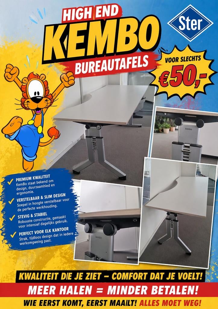 Kantoor Kembo bureaus – €50 p/st – moet NU weg (70 stuks), Ophalen, Nieuw