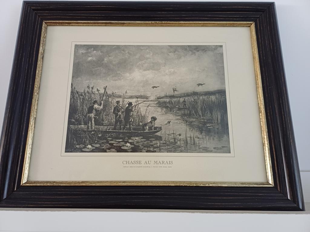 Chasse au Marais - Ingelijste prent 39 x 49 cm, Ophalen of Verzenden