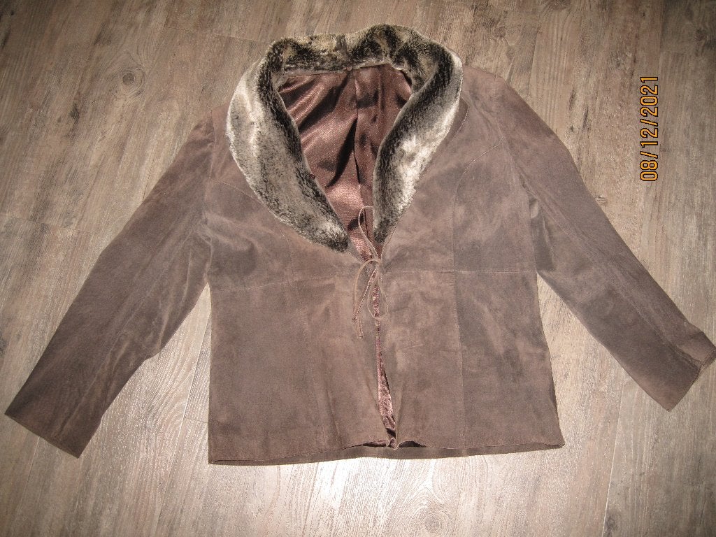Yessica bruine suede jas met afneembare kraag maat 48, Bruin, Yessica, Maat 46/48 (XL) of groter, Ophalen of Verzenden