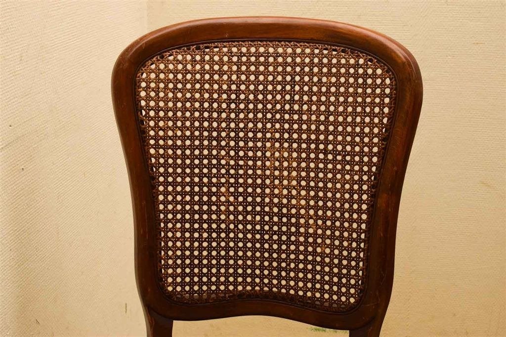 4 selva stuks houten eetkamerstoelen 46606, Gebruikt, Bruin, Ophalen of Verzenden, Stof