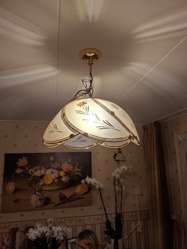 2 nostalgische Hanglampen, Ophalen, Gebruikt, Glas, E40