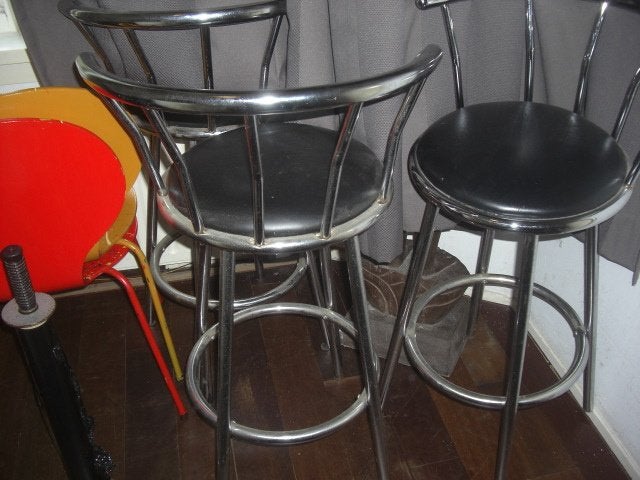 vintage barkruk seventies 3 stuks, Ophalen, Gebruikt, 60 tot 90 cm, Met voetsteun