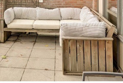 loungebank buiten met kussens, Ophalen, 4 zitplaatsen, Gebruikt, Loungeset