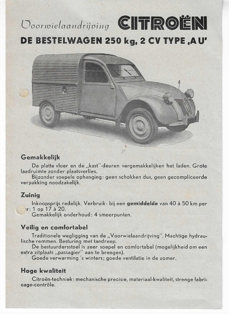 Dubbelzijdig reclamefolder Citroën 2CV Bestelwagen, Onbekend, Ophalen of Verzenden, Zo goed als nieuw, Citroën