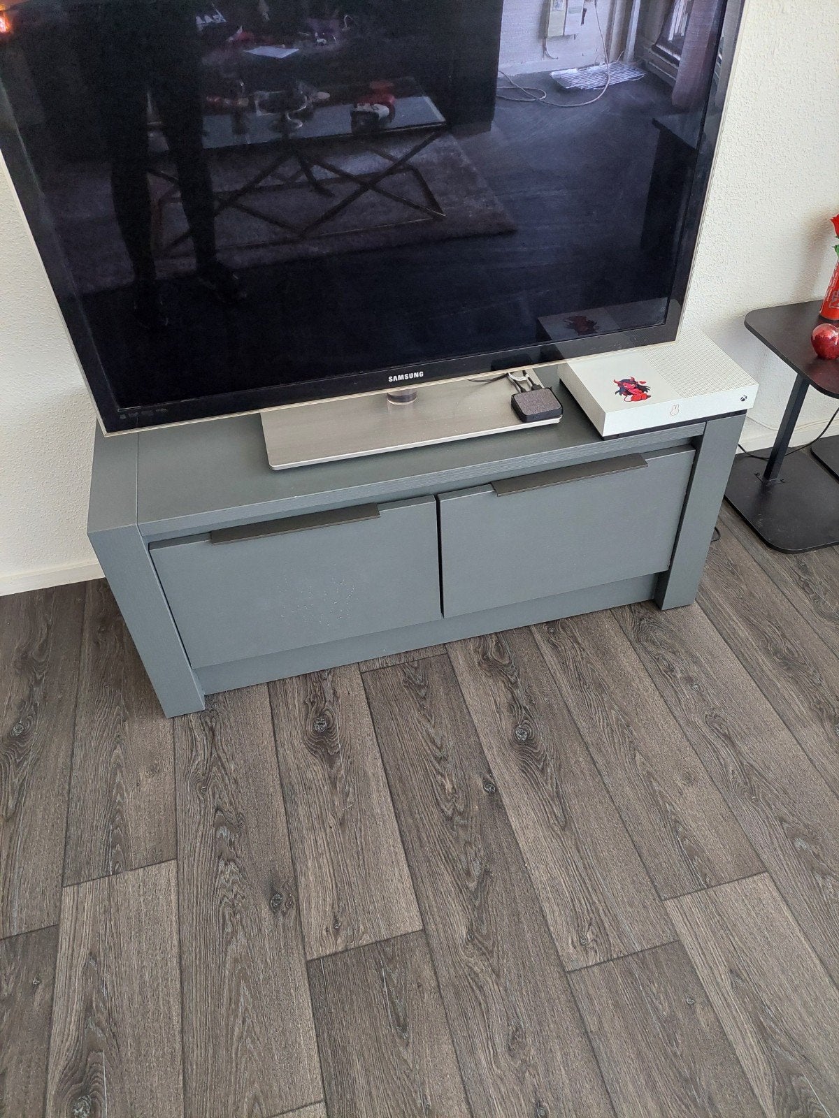Grijze TV kast, salontafel en eettafel, Ophalen, Gebruikt, 100 tot 150 cm, Minder dan 100 cm