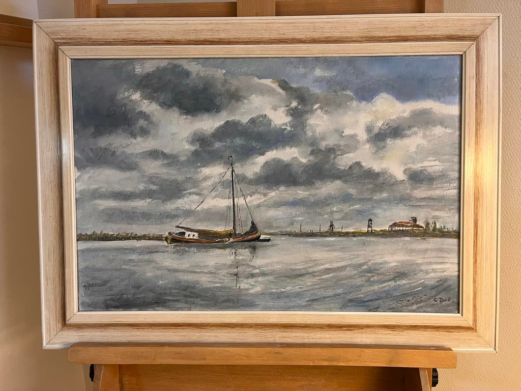 Stavoren, in het zicht van de haven van Geert Bok, Antiek en Kunst, Ophalen of Verzenden