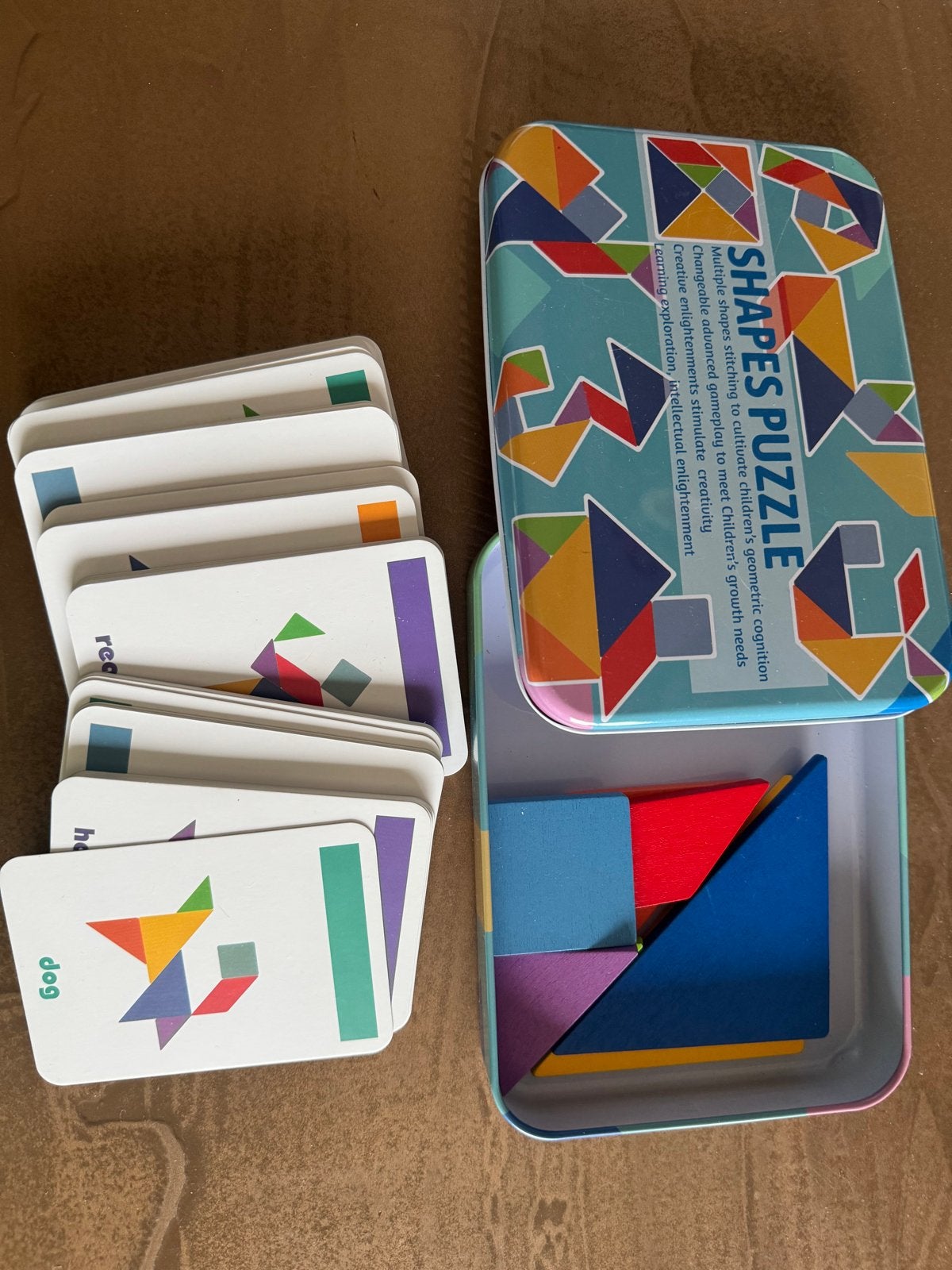 Montessori Houten Vormen Puzzel met Kaarten in blik, Ophalen, Zo goed als nieuw, Puzzelen