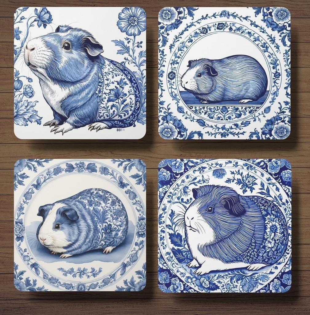 Cavia Delfts Blauw onderzetters met houder, Verzenden, Nieuw