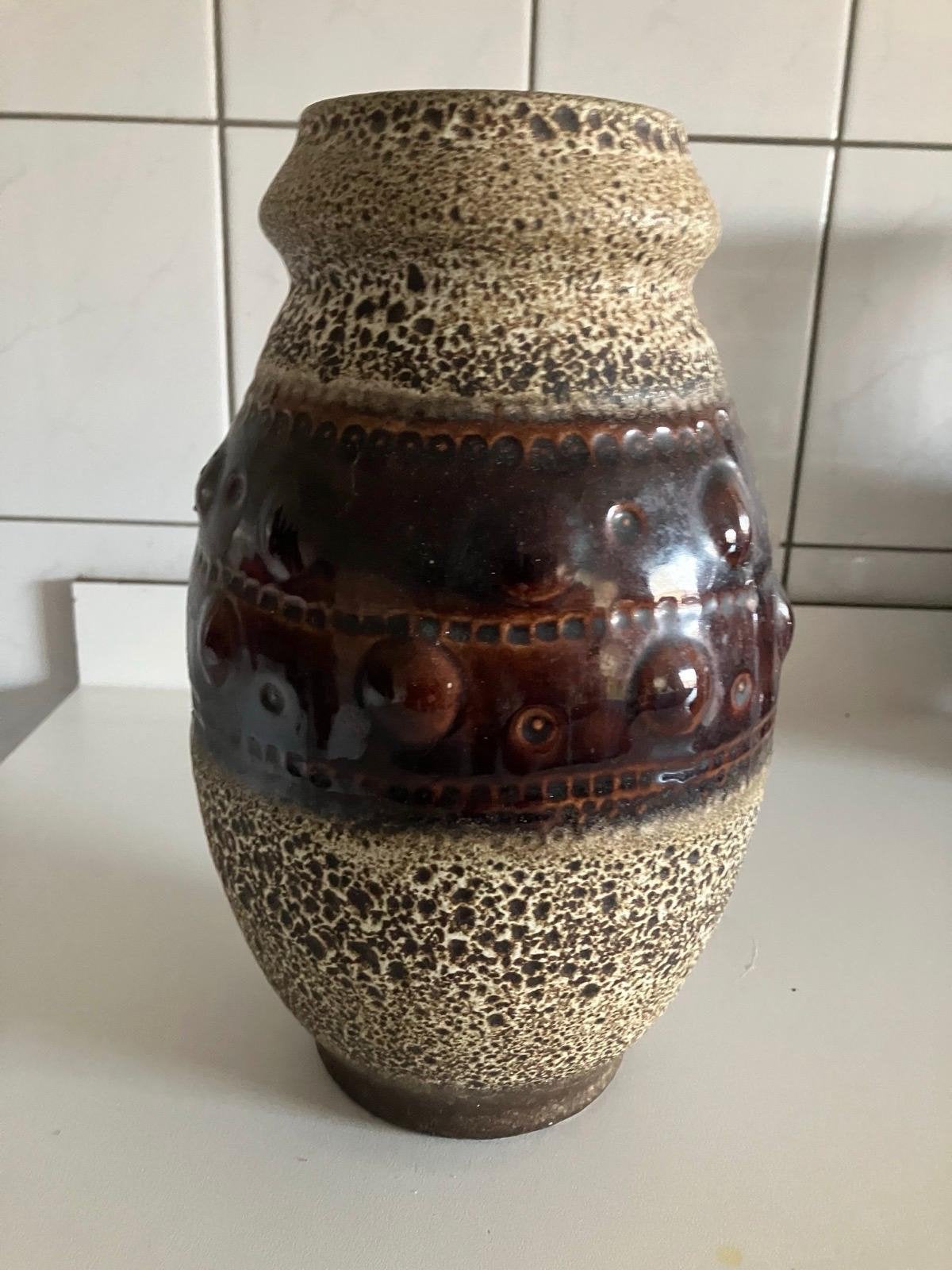Vintage West Germany Fat Lava Vaas - Bruin/Beige, Ophalen