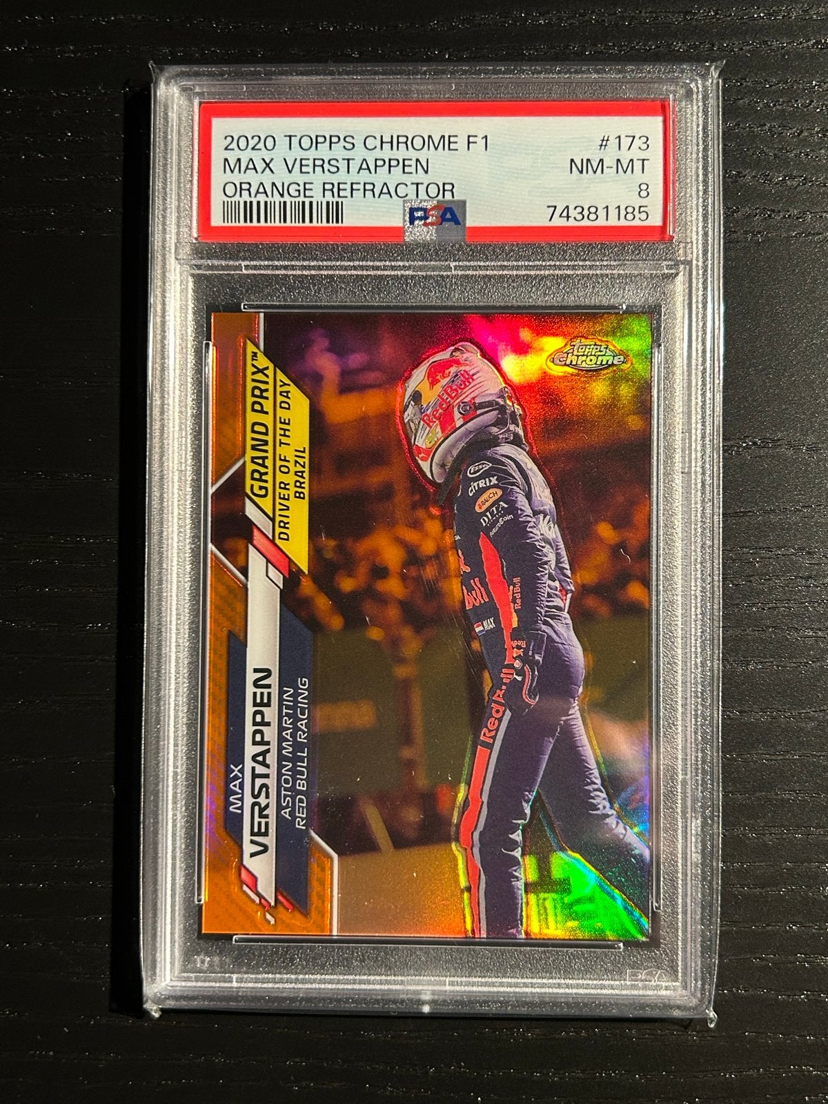2020 Topps Chrome F1 Max Verstappen Orange Refractor PSA 8, Ophalen of Verzenden, Nieuw, Formule 1