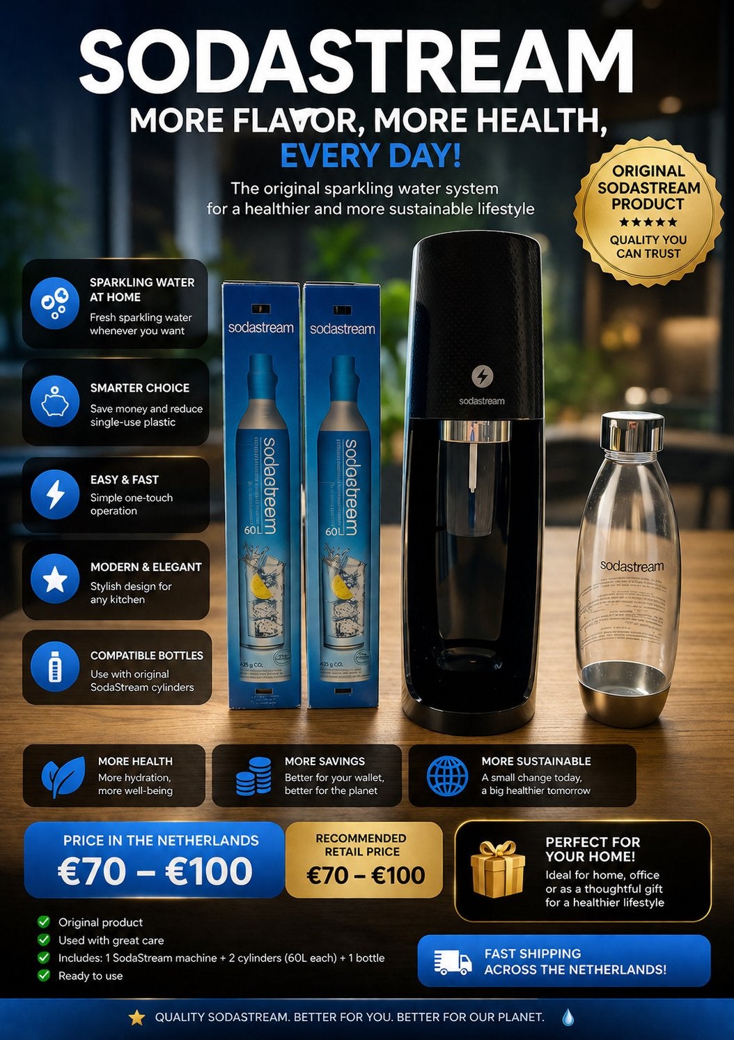 SodaStream: Bruisend water thuis, inclusief 2 cilinders, Ophalen of Verzenden, Zo goed als nieuw