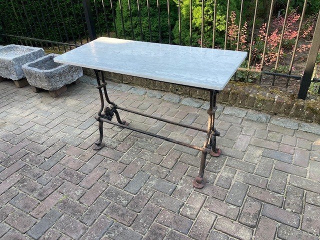 antieke Franse bistro, café tafel, gietijzer, marmer, 1850, Ophalen