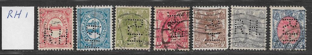Perfins Nederland  - - -   7  zegels met Perfin  RH 1, Postzegels en Munten, Postzegels | Nederland, Verzenden, T/m 1940, Gestempeld