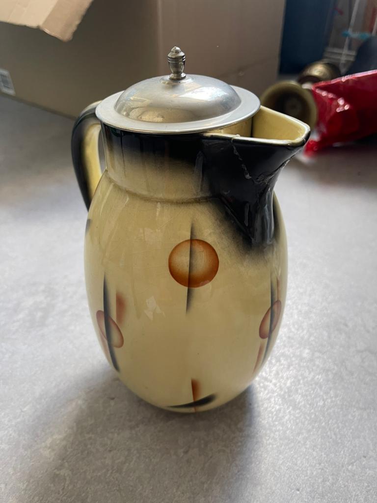 Vintage Art Deco Thee pot / kan - gebroken schenktuit, Antiek en Kunst, Antiek | Keramiek en Aardewerk, Ophalen of Verzenden