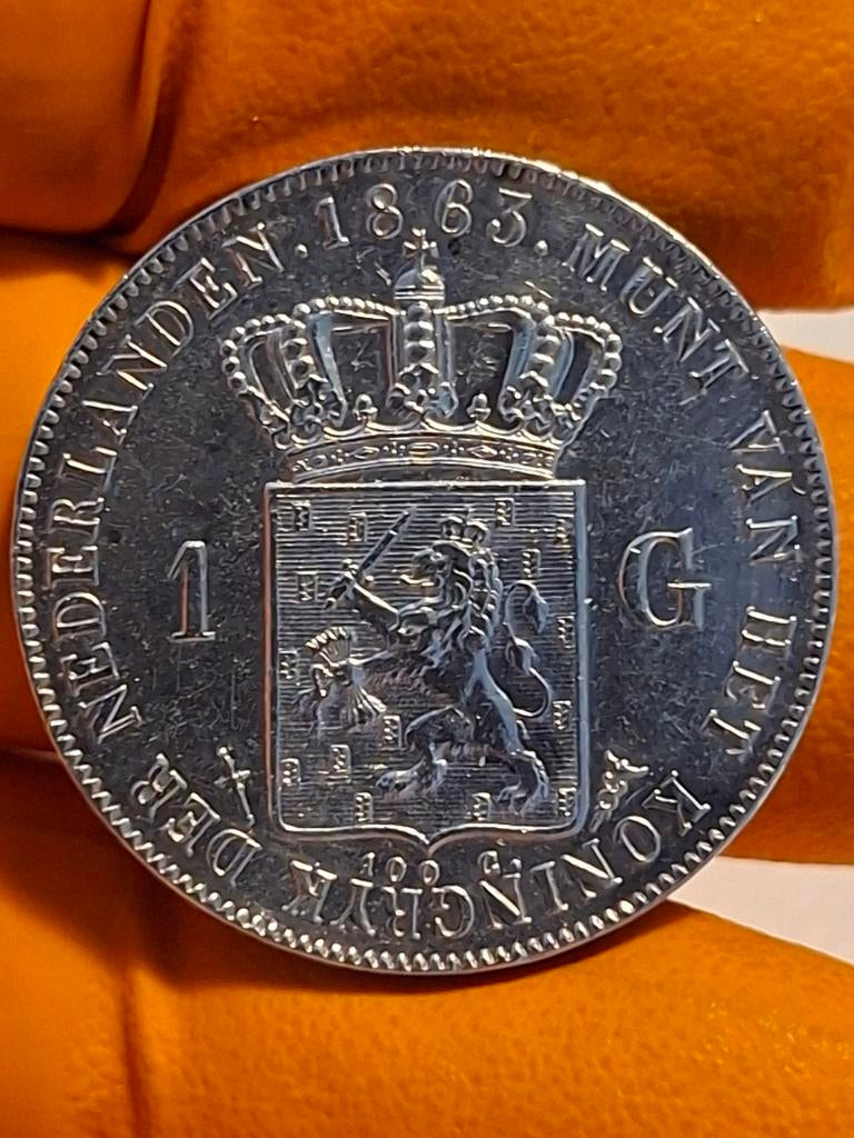 Zilveren 1 Gulden 1863 - Willem III, 1 gulden, Koning Willem III, Zilver, Ophalen of Verzenden