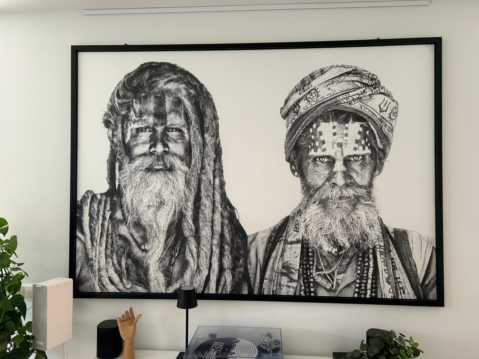 Groot zwart-wit wandkunstwerk Indiase Baba’s – zwarte lijst, Ophalen, Figuren, Ingelijst, Print