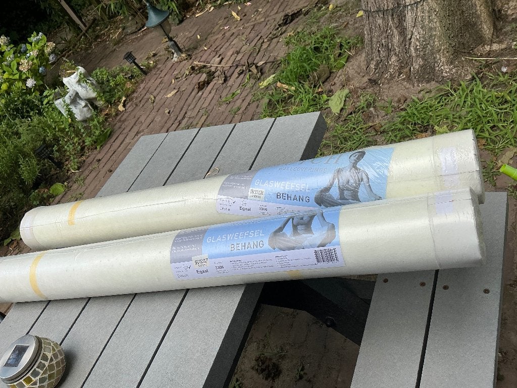 Twee rollen glasweefselbehang 25x1 m. NIEUW, Ophalen, Effen, Wit, Glasvezelbehang
