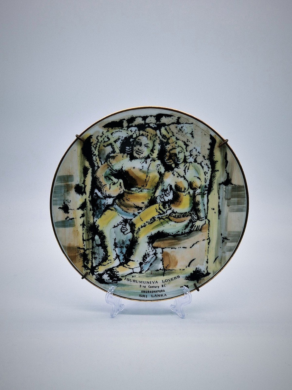 Wandbord Lanka Porcelain 'Isurumuniya Lovers' Sri Lanka, Antiek en Kunst, Antiek | Wandborden en Tegels, Ophalen of Verzenden