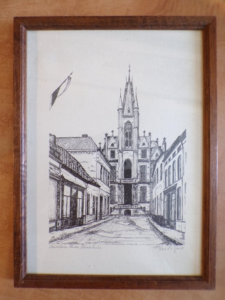 originele ets L. v. Gent, stadhuis Rechtestraat, Eindhoven, Stadsgezicht, Genummerd, Ophalen of Verzenden, 34 cm