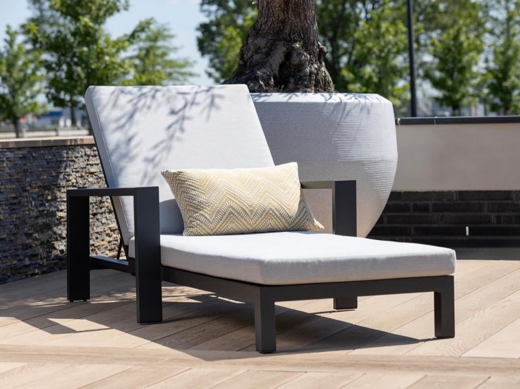 4 Luxe verstelbare ligstoel met kussens - Aluminium frame, Ophalen, Zo goed als nieuw, Aluminium, Verstelbaar