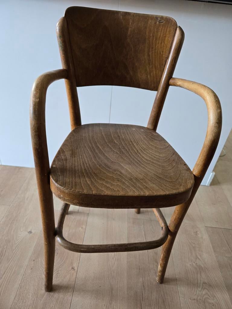 Vintage houten Thonet kinderstoel met armleuningen, Ophalen