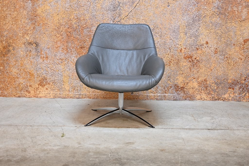 ZGAN grijze leren Topform design draaifauteuil, 75 tot 100 cm, Ophalen of Verzenden, Zo goed als nieuw, Topform