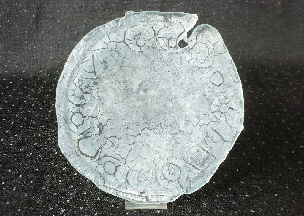 Glazen Schaal met tincraquelé – Alice Rayment (VK), 1990, Ophalen of Verzenden