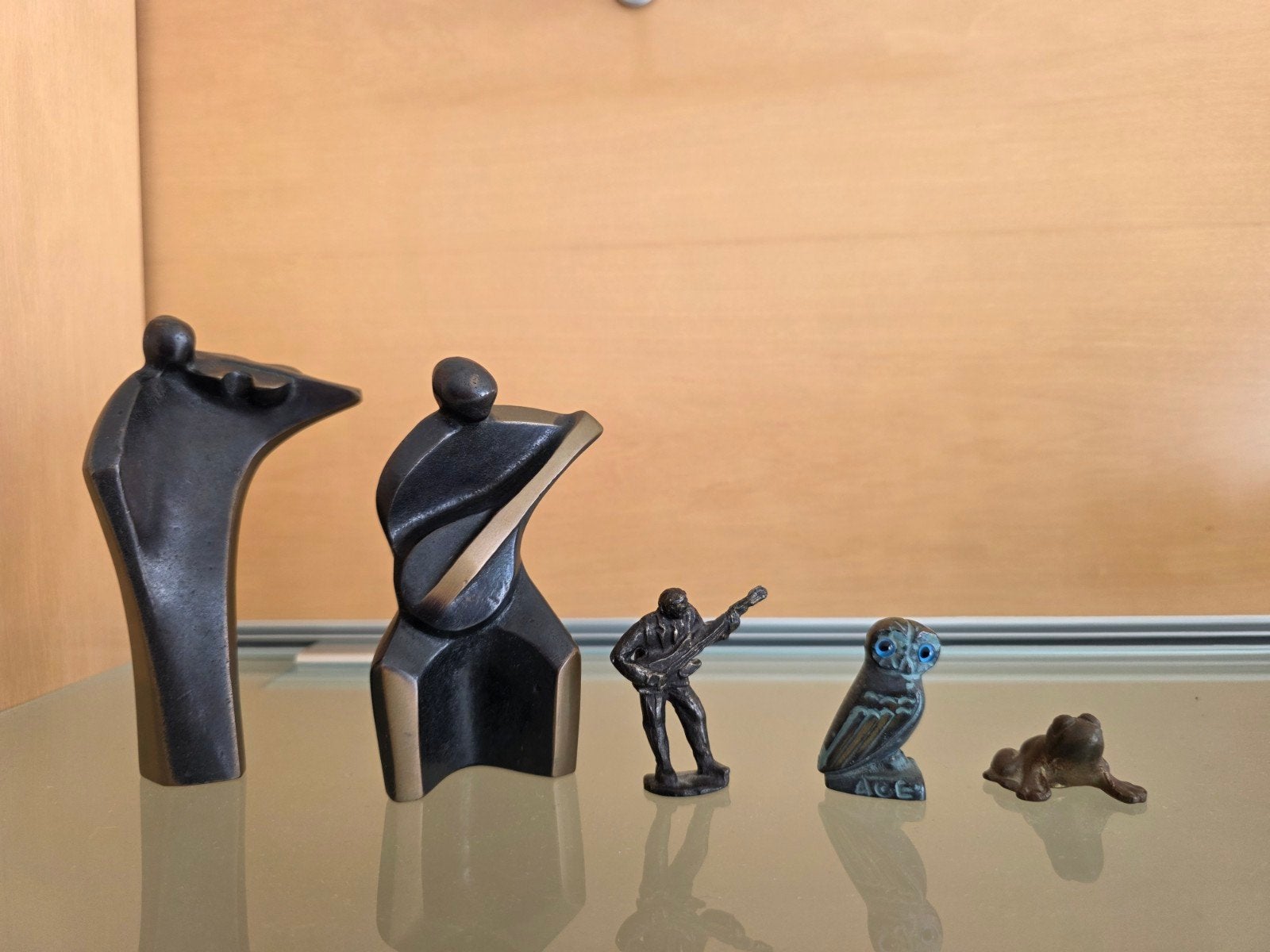 Bronzen Beeldjes, Muzikanten, Uil en Kikker, Overige onderwerpen, Minder dan 20 cm, Ophalen of Verzenden, Beeld