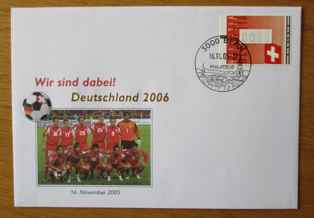 FDC WK Voetbal 2006, elftal van Zwitserland, Verzenden, Gestempeld, Sport
