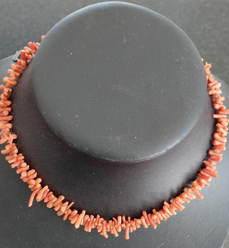bloedkoraal  stokjes ketting -       Oranje Takjes, Sieraden, Tassen en Uiterlijk, Kettingen, Gebruikt, Verzenden, Oranje, Steen of Mineraal