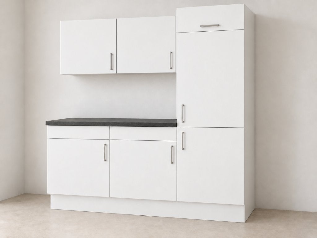 Keukenblok outlet 180cm | Nis 88cm inbouwkoelkast, Wit, Nieuw, Enkelwandige keuken, Ophalen of Verzenden