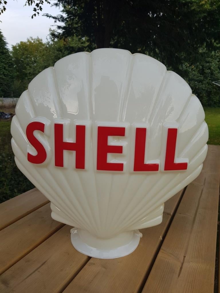 Shell glazen benzinepomp globe reclame verlichting lamp pomp, Verzamelen, Lichtbak of (neon) lamp, Globes, Ophalen of Verzenden