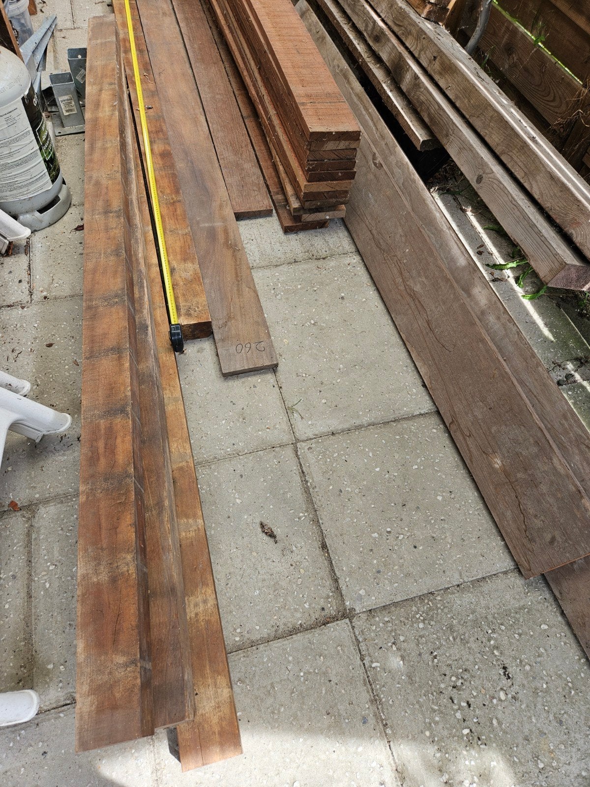 Gebruikte hardhouten balken, diverse lengtes, Ophalen, Gebruikt, 200 tot 250 cm, 50 mm of meer