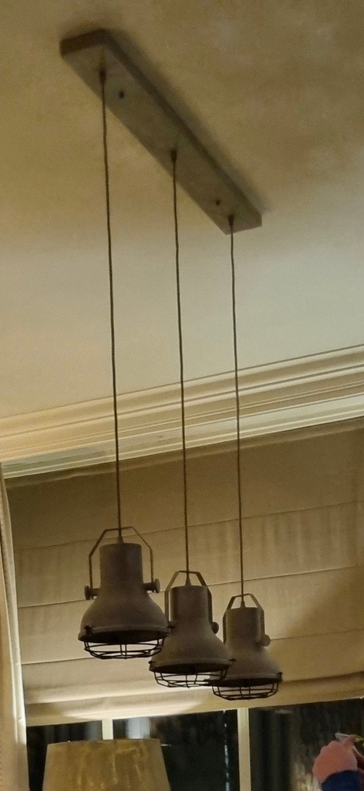 Taupe Krijtverf Hanglamp met 3 Spots, Gebruikt, Industrieel, Hout, E27 (groot)