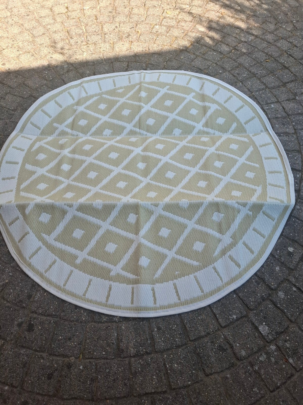Stijlvol rond buiten vloerkleed - Beige/Wit, Modern, Buiten, Terras, Verzenden, Rond, Zo goed als nieuw