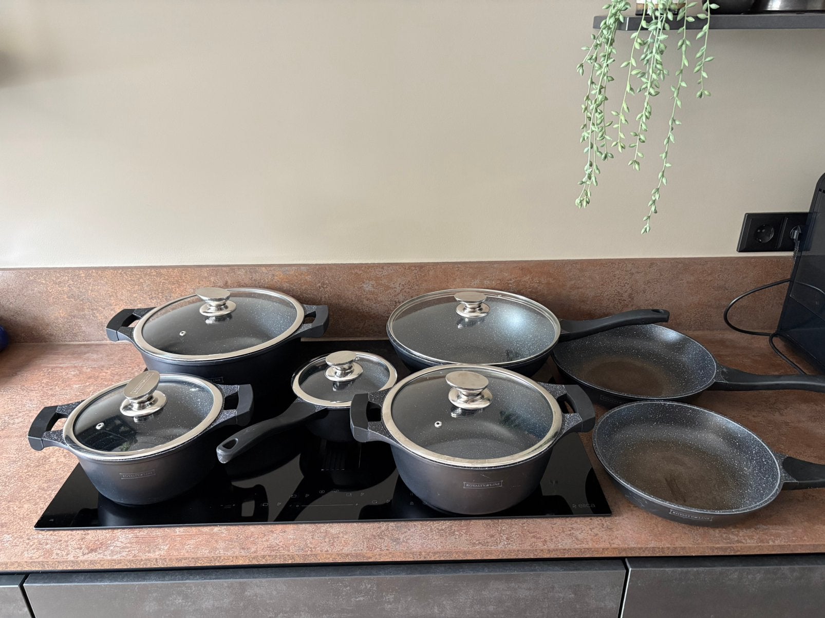 Royalty Line Pannenset met Wok, Koekenpannen en Steelpan, Ophalen, Overige materialen, Gebruikt, Met deksel