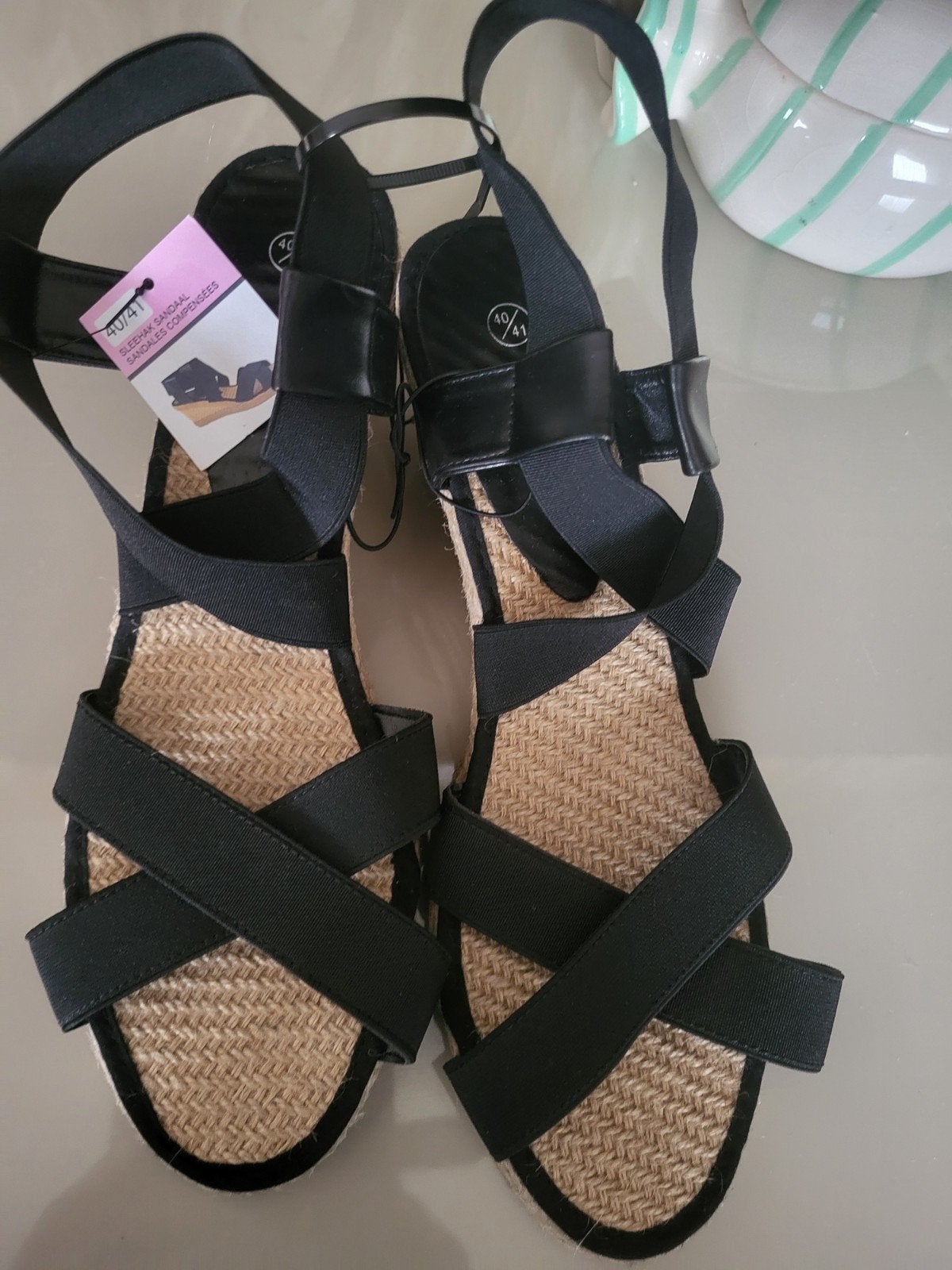Sandalen met platouzool maat 40/41 in blauw en zwart NIEUW, Ophalen of Verzenden, Nieuw, Blauw, Sandalen of Muiltjes