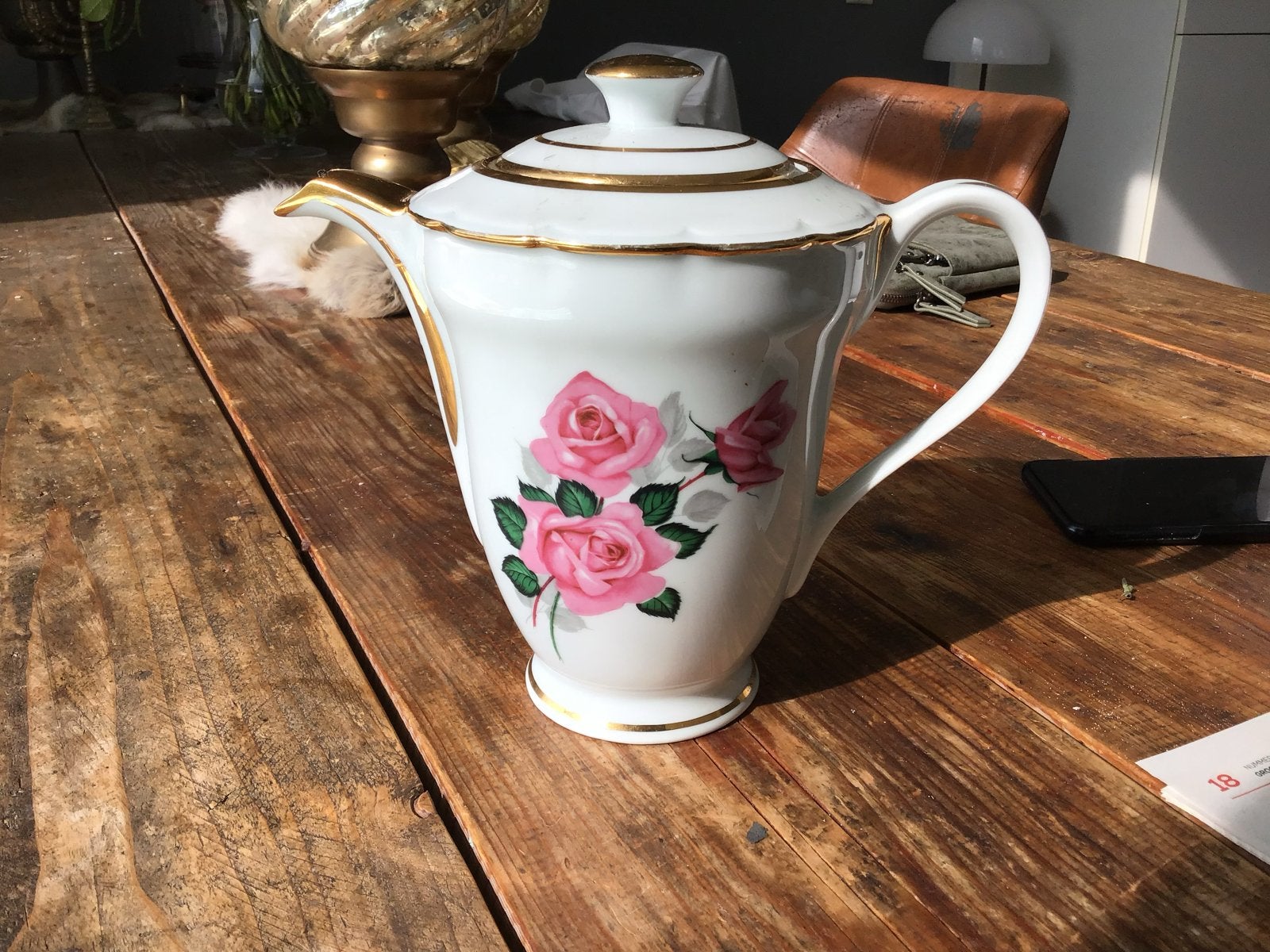 Vintage Porseleinen Koffiepot met Rozen Decoratie, Ophalen of Verzenden